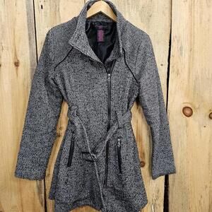 New Look Y2K Tweed Coat Medium Exposed Zippers Wool Blend